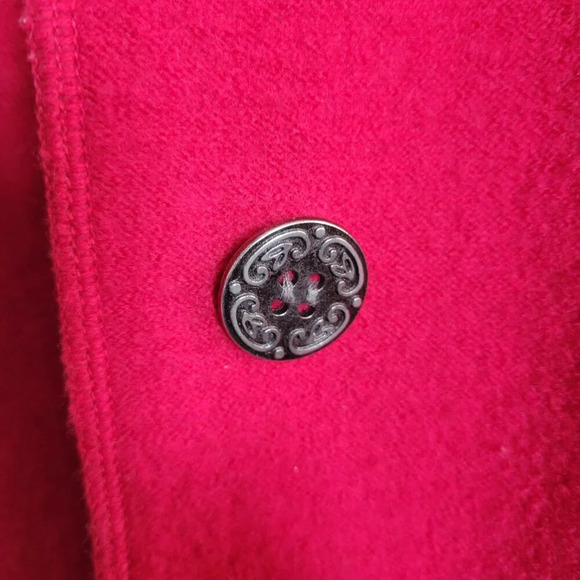 Chico's Boucle Knit Blazer Red 100% Wool Artsy Buttons Jacket (Size: 2) - Picture 10 of 16